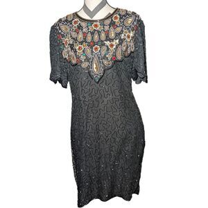 Denise Elle Black Silk Beaded Dress